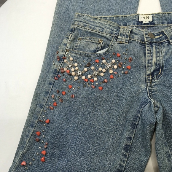 Cache BEADED Jeans Sz 0 LONG 34"  Beads Rare - Picture 4 of 6